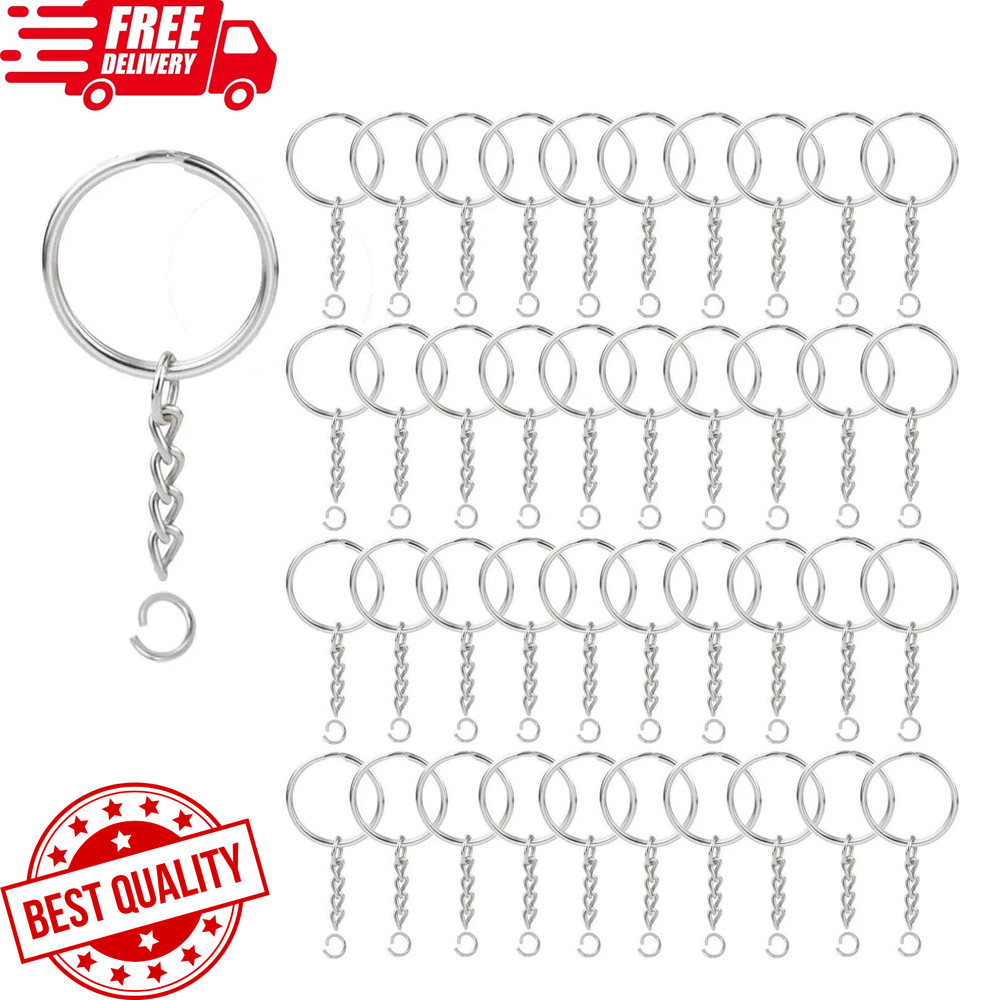 100pack Key Ring with Chain and Open Jump,1 Inch Split Round Keychain Rings Bulk