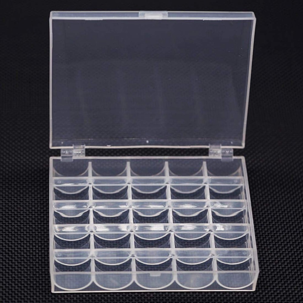 Bobbin Box Organizer Plastic Case Transparent 25 Slots Empty Spools Storage