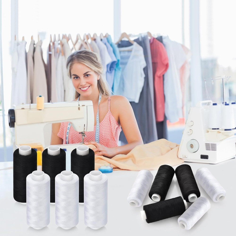 6 Pcs Sewing Thread Kit, 400 Yards Each Spool 402 Polyester Thread with Sewin...