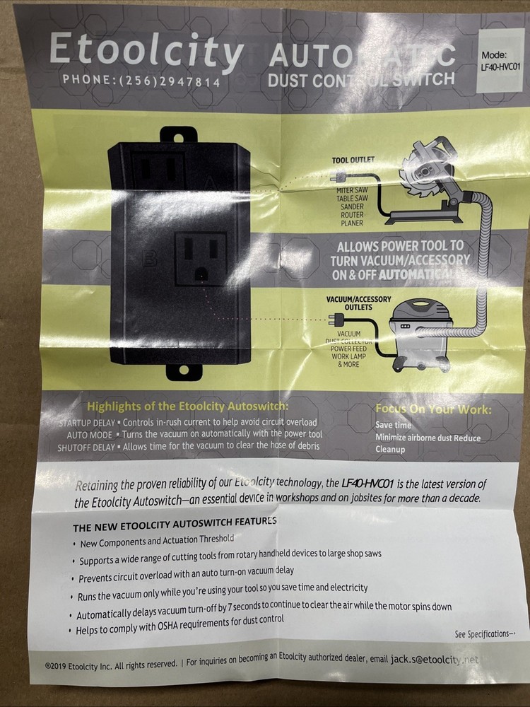 Etoolcity LF40-HVC02 Automatic Dust Control Switch Vacuum Tool Power