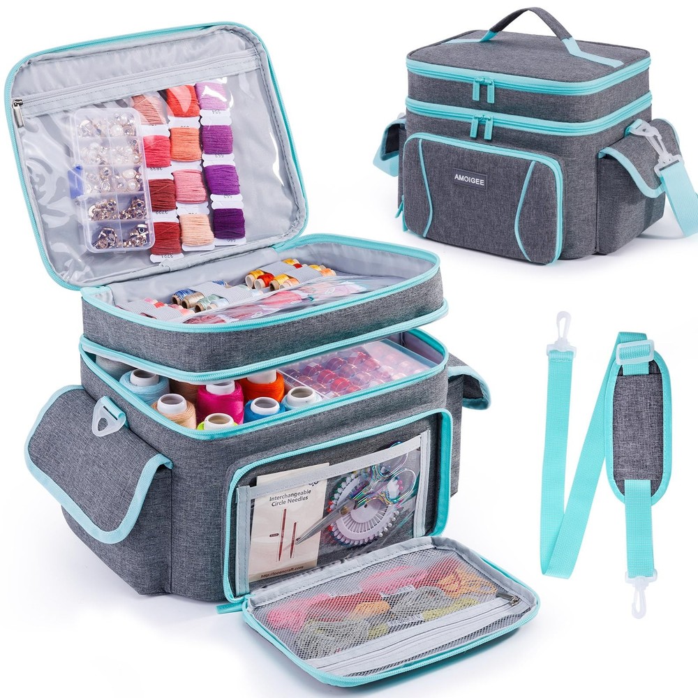 Double-Layer Sewing Storage Bag – Sturdy Sewing Organizer Tote with Shoulder ...