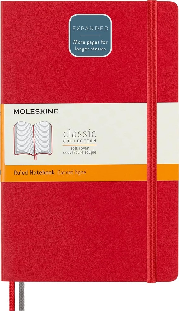 Classic Expanded Notebook, Soft Cover, Lar Ruled/Lined, Red,
