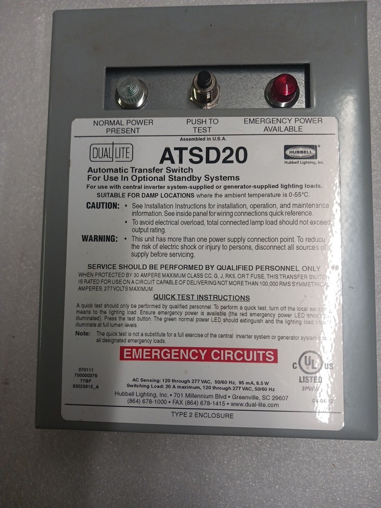 Hubbell Dual Lite Automatic Transfer Switch ATSD20 (1N)