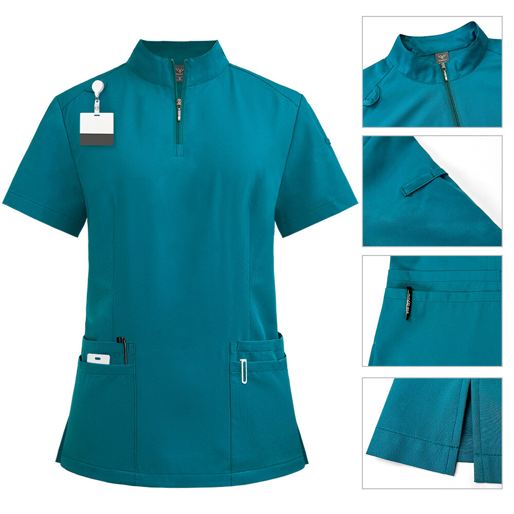 NiaaHinn Scrub Set Women Nurse Uniform Stretch Stand-Up Collar Straight Leg Pant