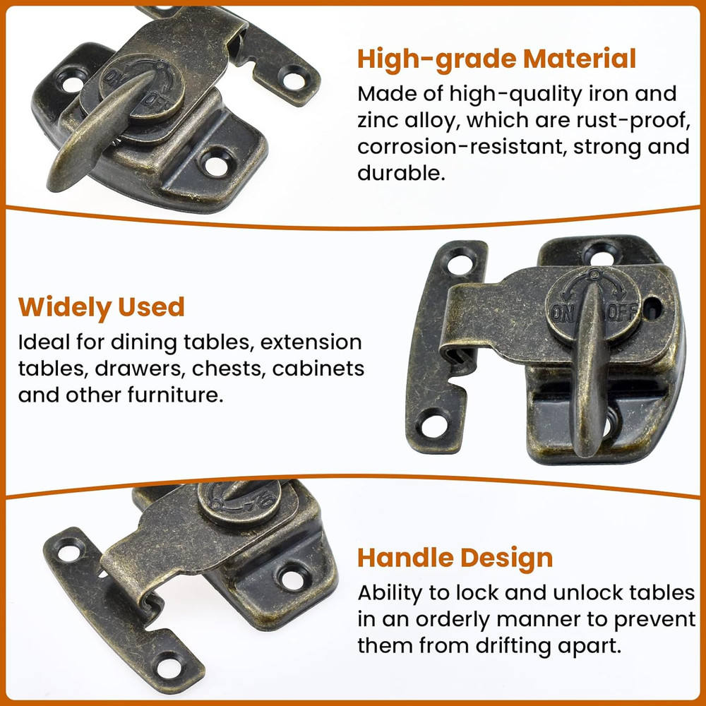 6 Sets Heavy Duty Table Leaf Latch Lock Hardware for Extension Tables - Bronze