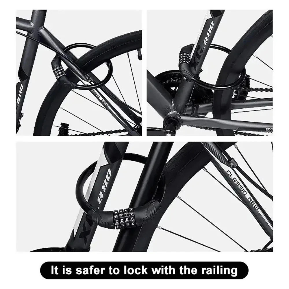 Anti-Theft Bicycle Cable Lock 4-Digit Code Combination Stainless Steel Padlock