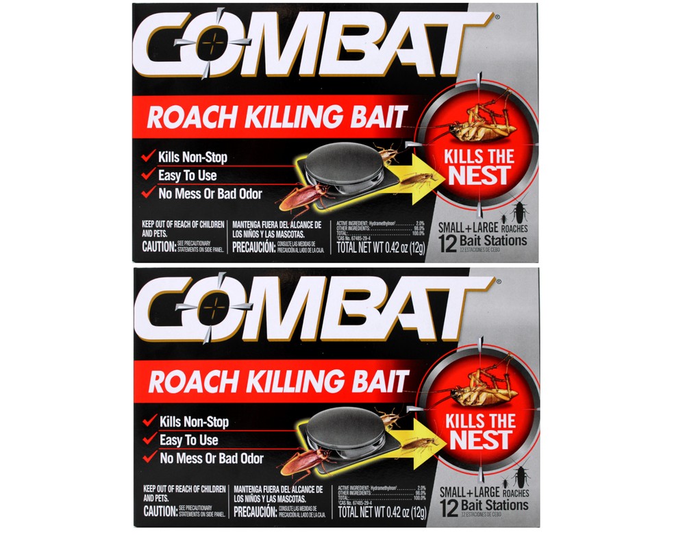 Combat Roach Killing Bait Stations for Small and Large Roaches, 12 Count 2 Pack