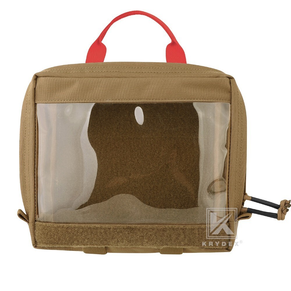 KRYDEX Clear Top Insert Pouch Bag Organizer Hook & Loop Large Coyote Brown