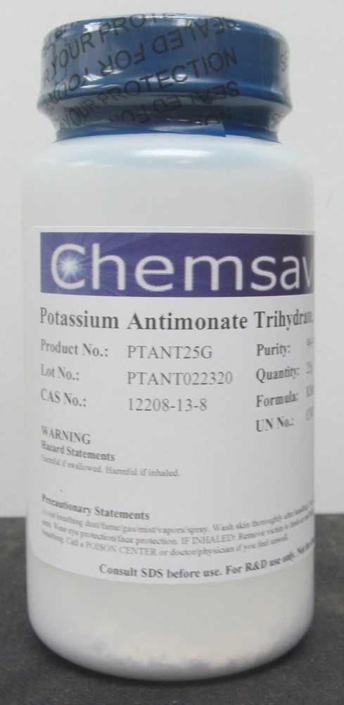 Potassium Antimonate Trihydrate, AR Grade, 99+%, 25g