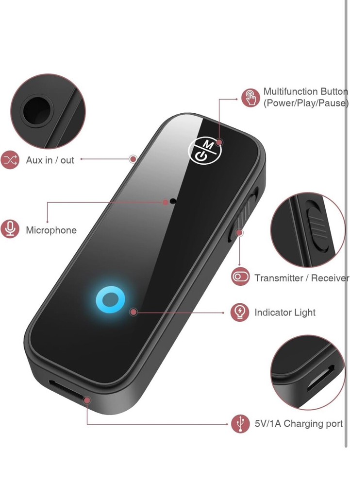 Bluetooth Aux Adapter for Car, Bluetooth Receiver for Car, 2 in 1 Wireless Bluet