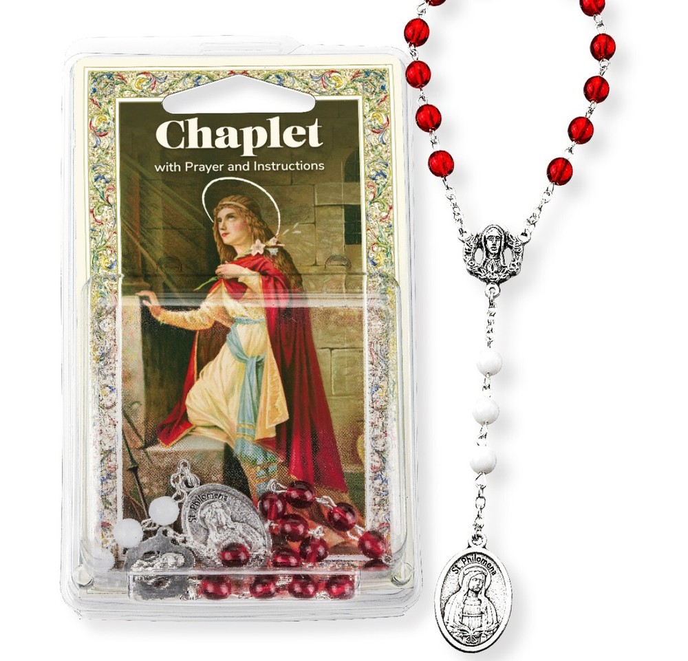 St. Philomena Chaplet, 6", w/ Laminated Prayer Card, Instructions