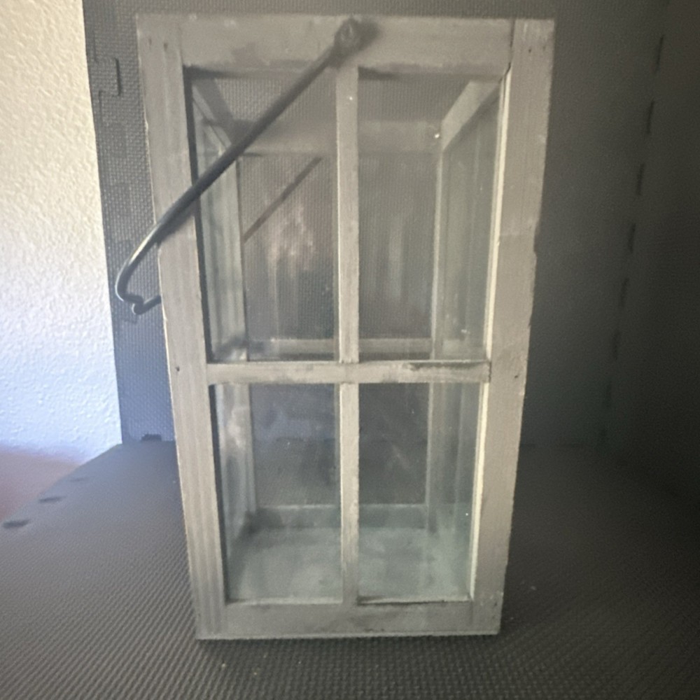 Rustic Gray Hanging Wooden & Glass Lantern, Medium Rectangle, Matte Finish