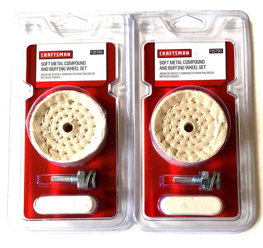 2 CRAFTSMAN 3PC 3" SOFT METAL BUFFING WHEEL PAD COMPOUND & MANDREL SETS 935790