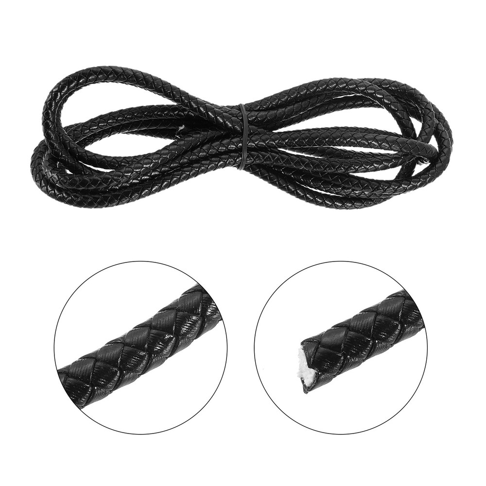 Faux Leather Braided Cord Leather String, 6mm x 2m, Black