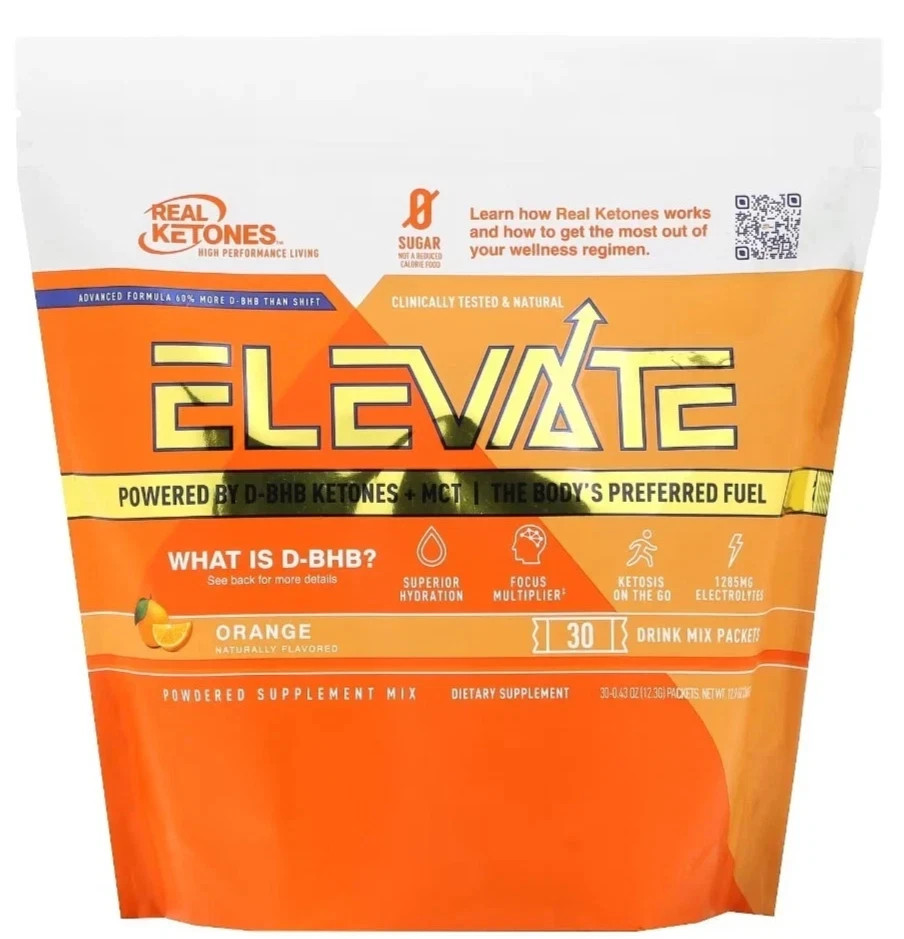 Real Ketone 30 days ELEVATE orange Flavor, Value Pack 30 Packets EXP 08/2028