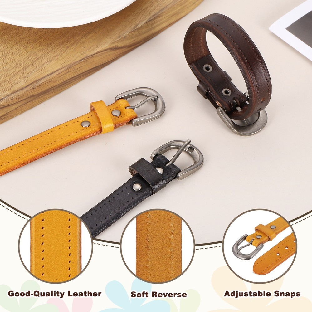 Plain Buckle Bangle Leather Bracelets Leather Snap Bracelets, Khaki 3Pcs