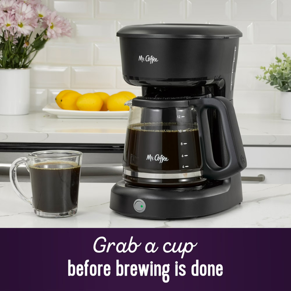 Mr. Coffee 12Cup Switch Coffee Maker, Fast Brewing, Grab-a-Cup Auto Pause, Black