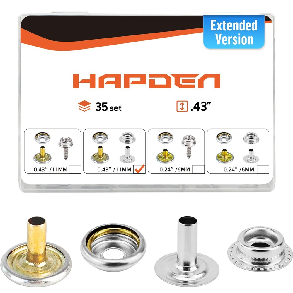 Hapden 140 Pcs Extended Version Canvas Snaps Kit, Heavy 11MM, Silver-regular
