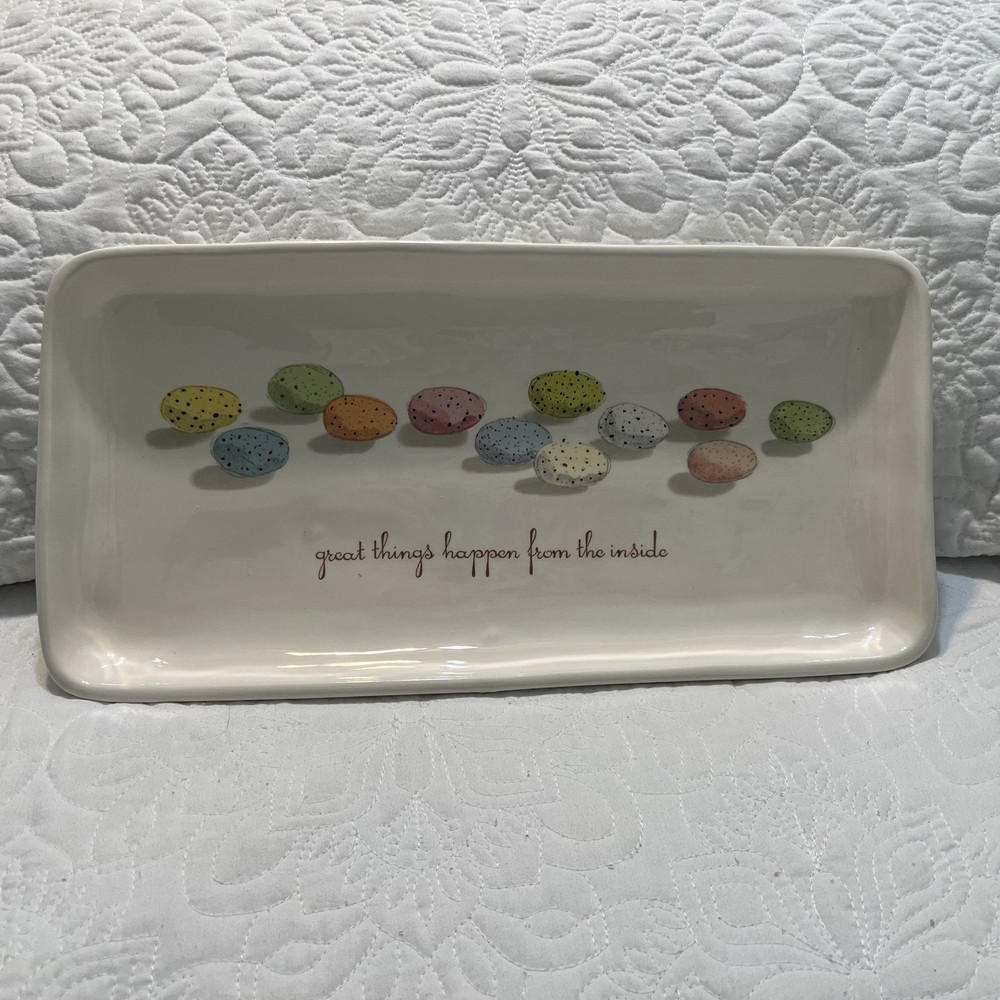 Magenta Easter Platter 14x7” Eggs “Good Things Happen From The Inside”
