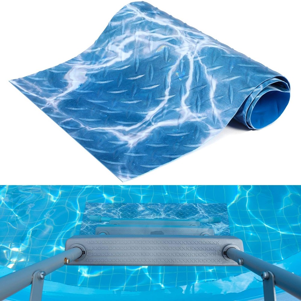 24x9 Inch Blue Water Pattern Pool Ladder Mat Protective Nonslip Step Pad