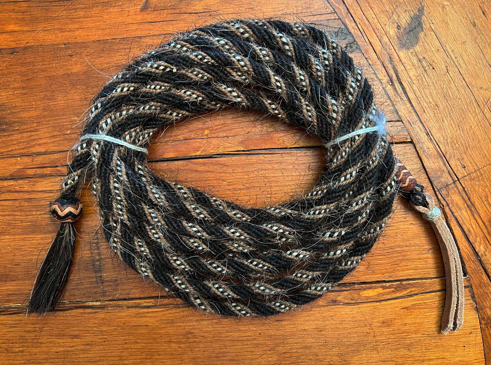 FANCY 3/8"  Two Rein MANE HAIR MECATE w/Kangaroo Knots 22Ft. Long By FLORES #3