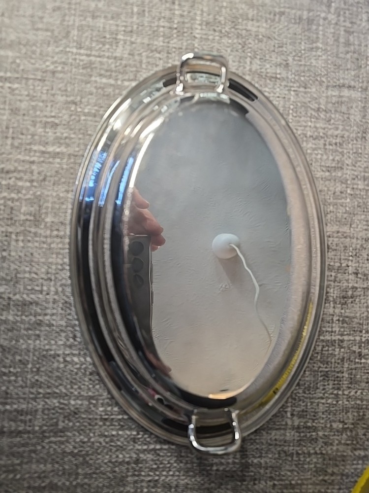 Silver Shallow Server With Handles, Unmarked, Oval, 10.25" Long