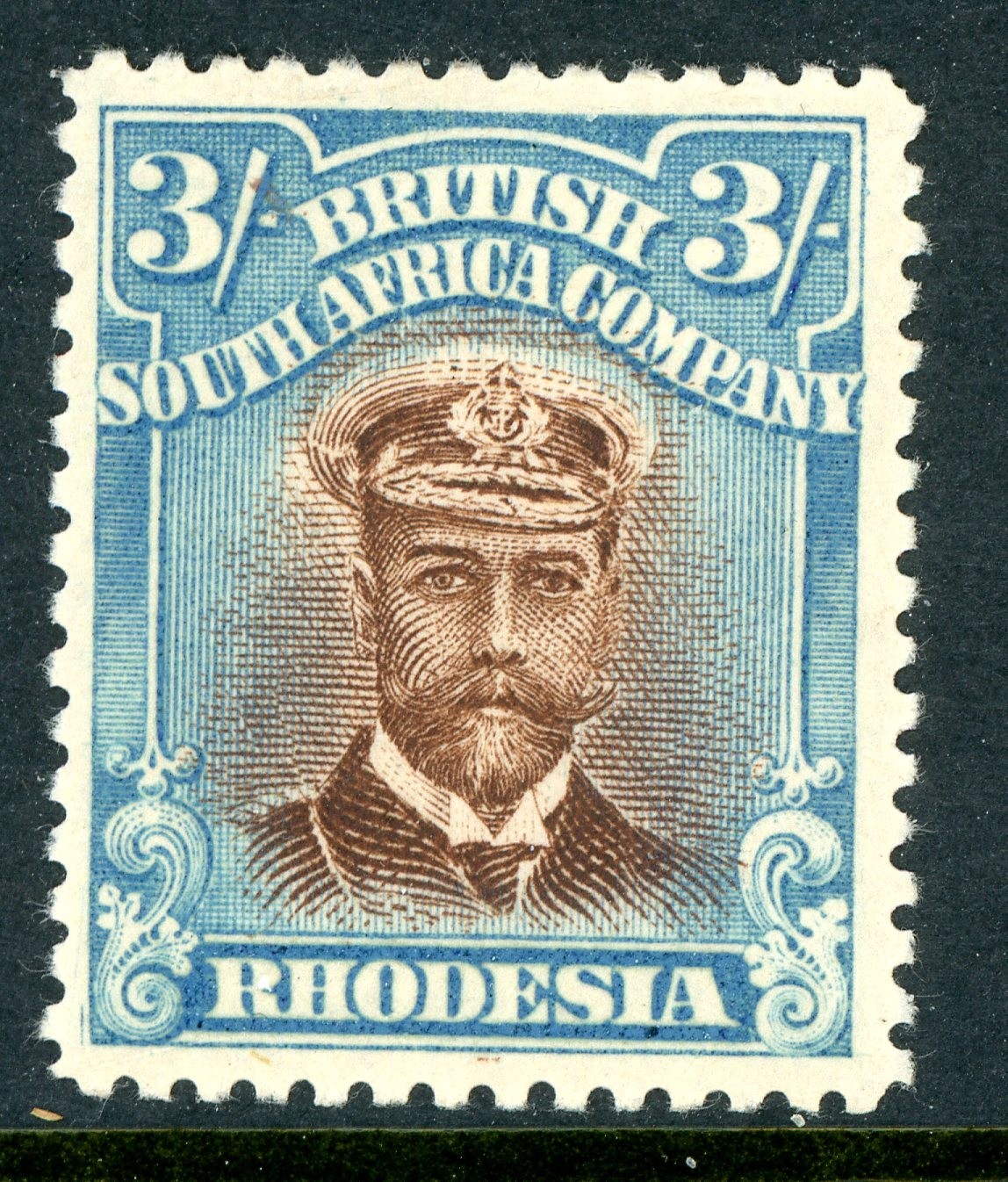 Rhodesia 1913 KGV 3' Chestnut & Bright Blue Head Die 2 Perf 14 SG #237 Mint S313