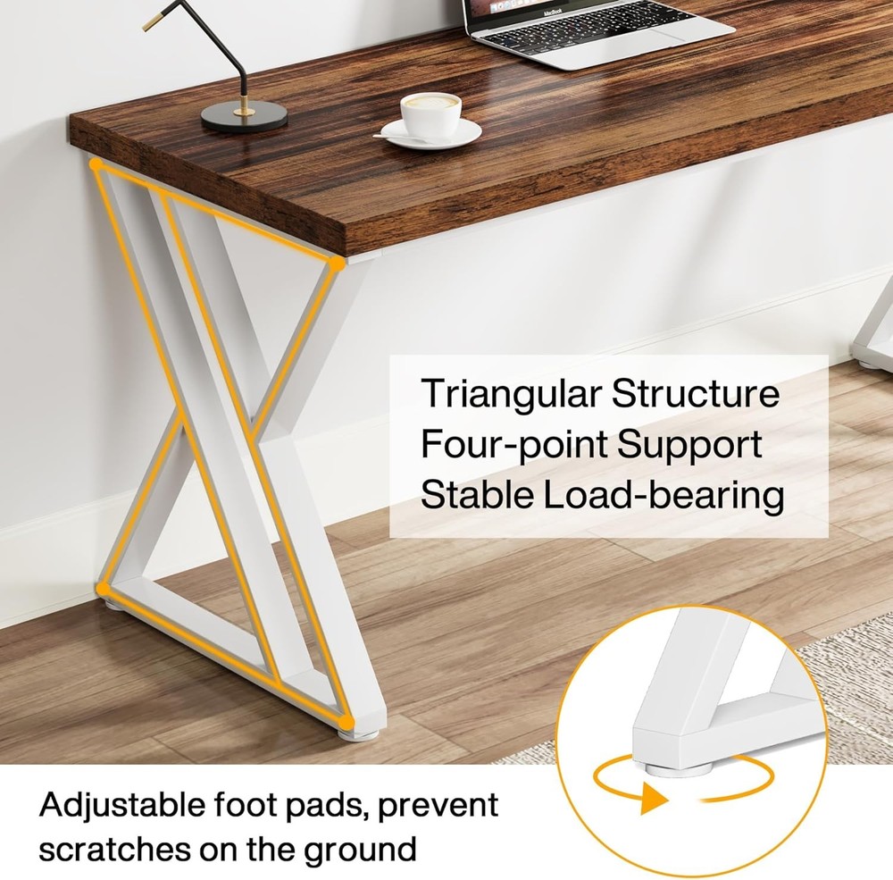 Modern Walnut/White 55" Heavy Duty Computer Desk Study & Work Desk