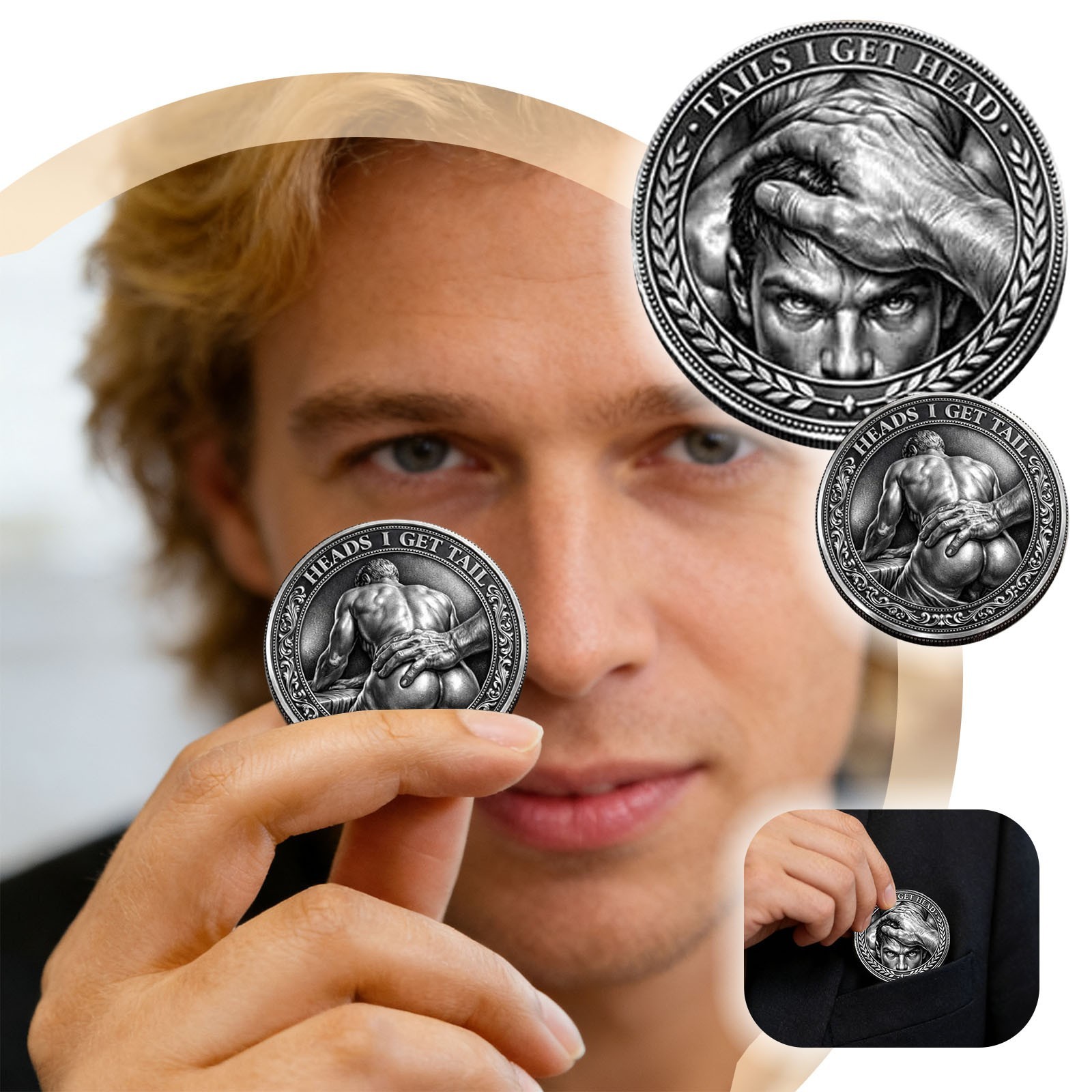 3Pcs Heads I Get Tail/Tails I Get Head Males Funny Sexy Challenge Coin Mens Coin
