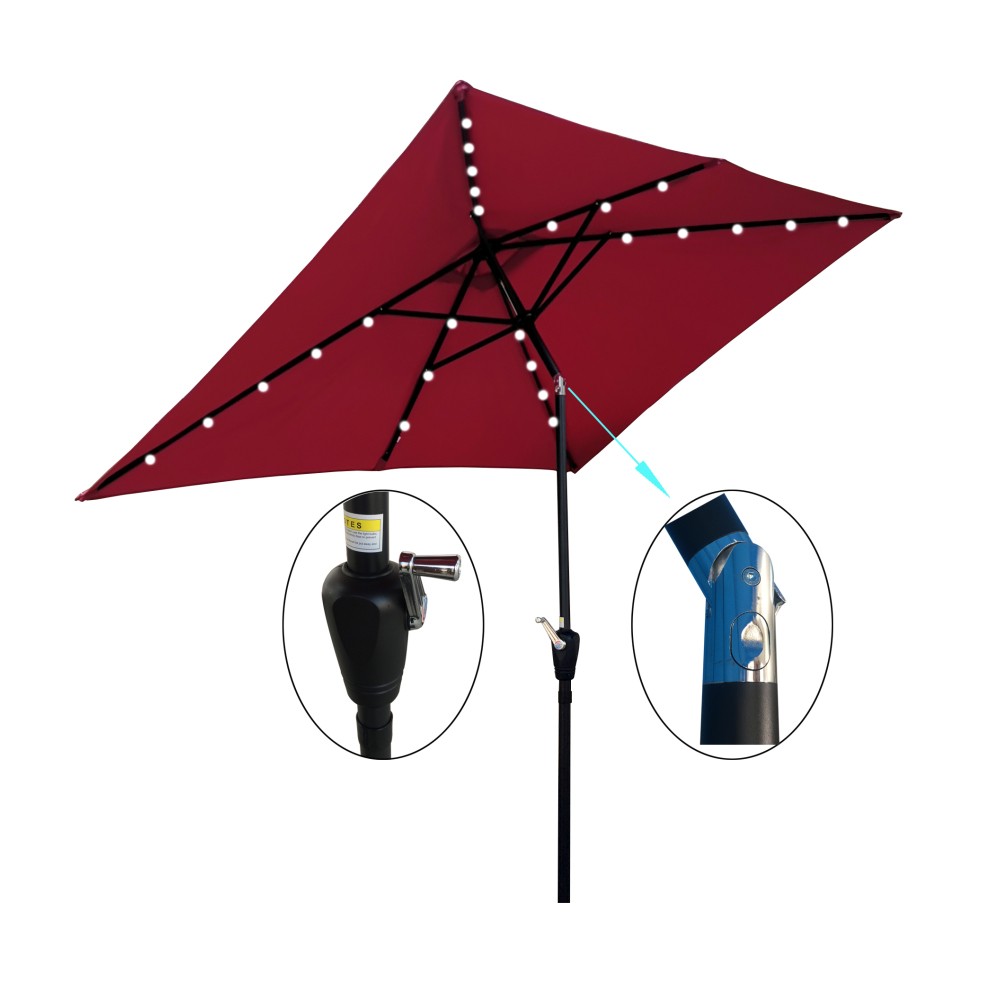 10'x6.5' Rectangular Solar LED Patio Umbrella w/ Crank & Tilt - Lights