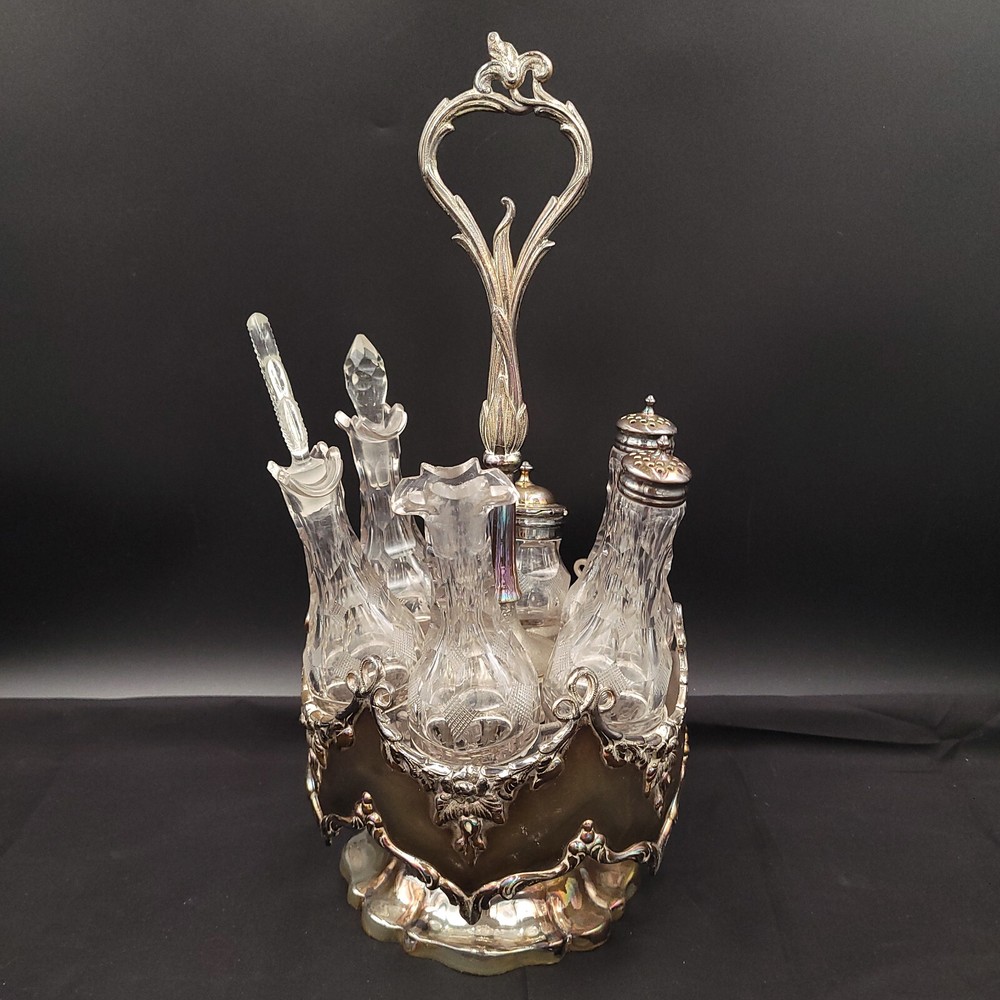 Antique Silver Plate Vine Pattern Castor Cruet Set
