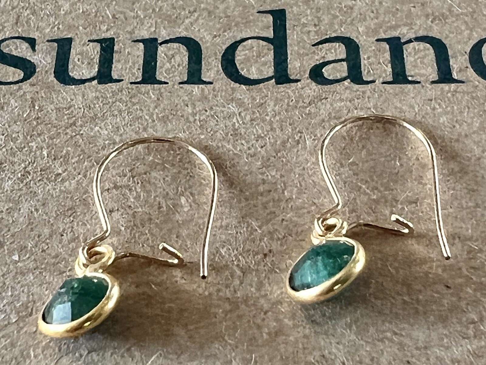 NEW $88 Sundance 3/4" Green EMERALD 14kt Gold GF MAY Birthstone Gem Earrings