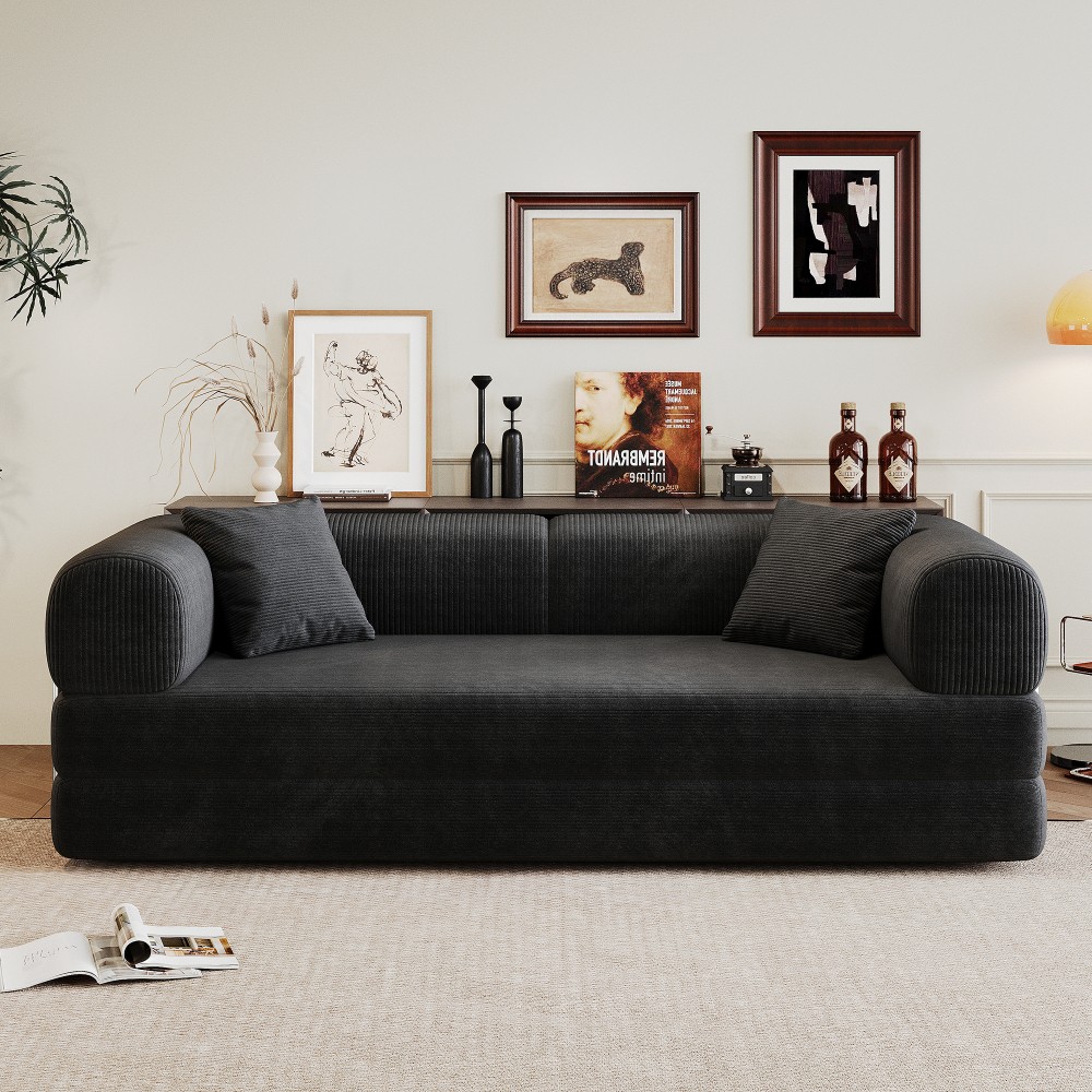 Compression Sofa, Convertible Floor Sofa Bed, Futon Couch Sleeper Bed, Black