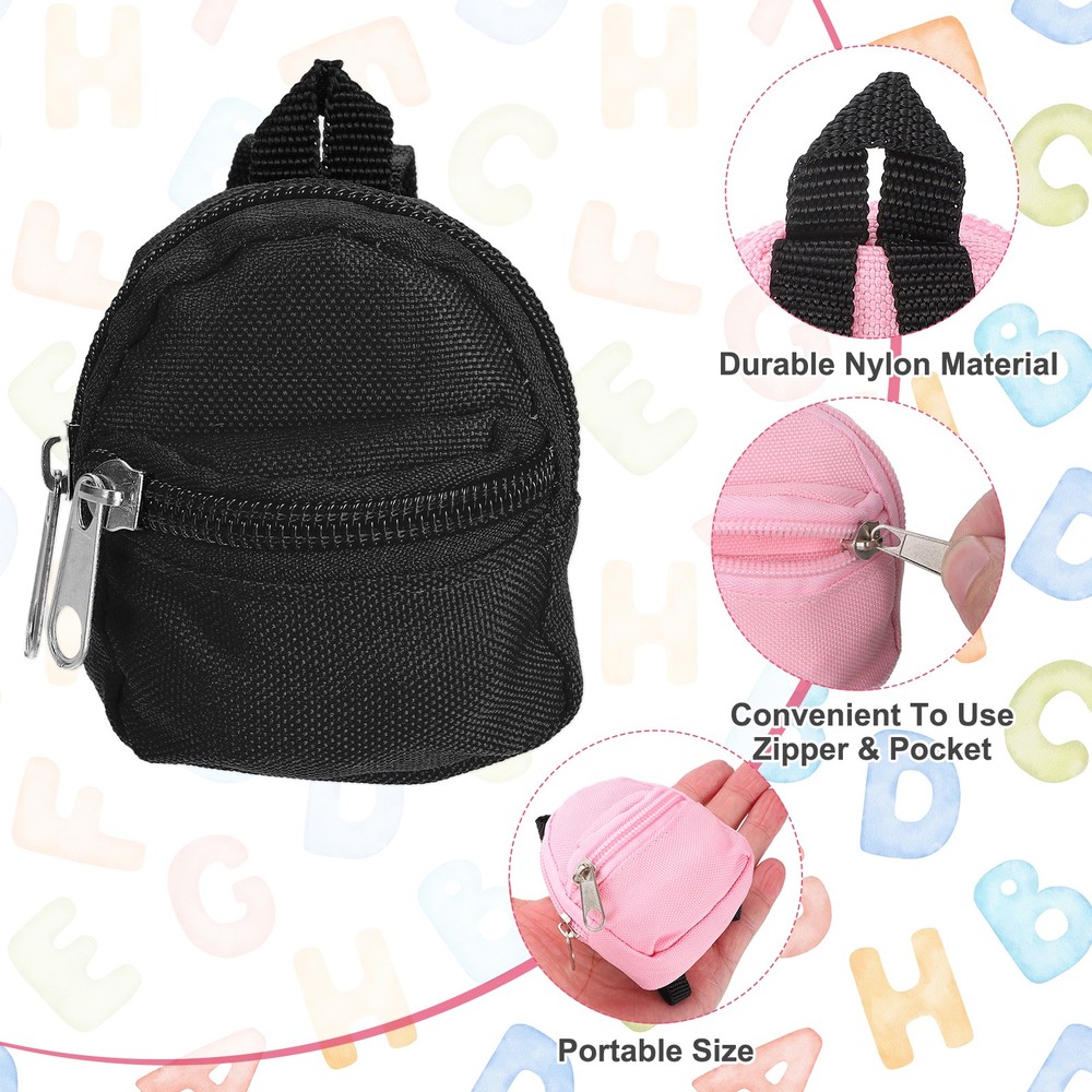 Mini Doll Zipper Backpack, Tiny Doll Backpack(Black)