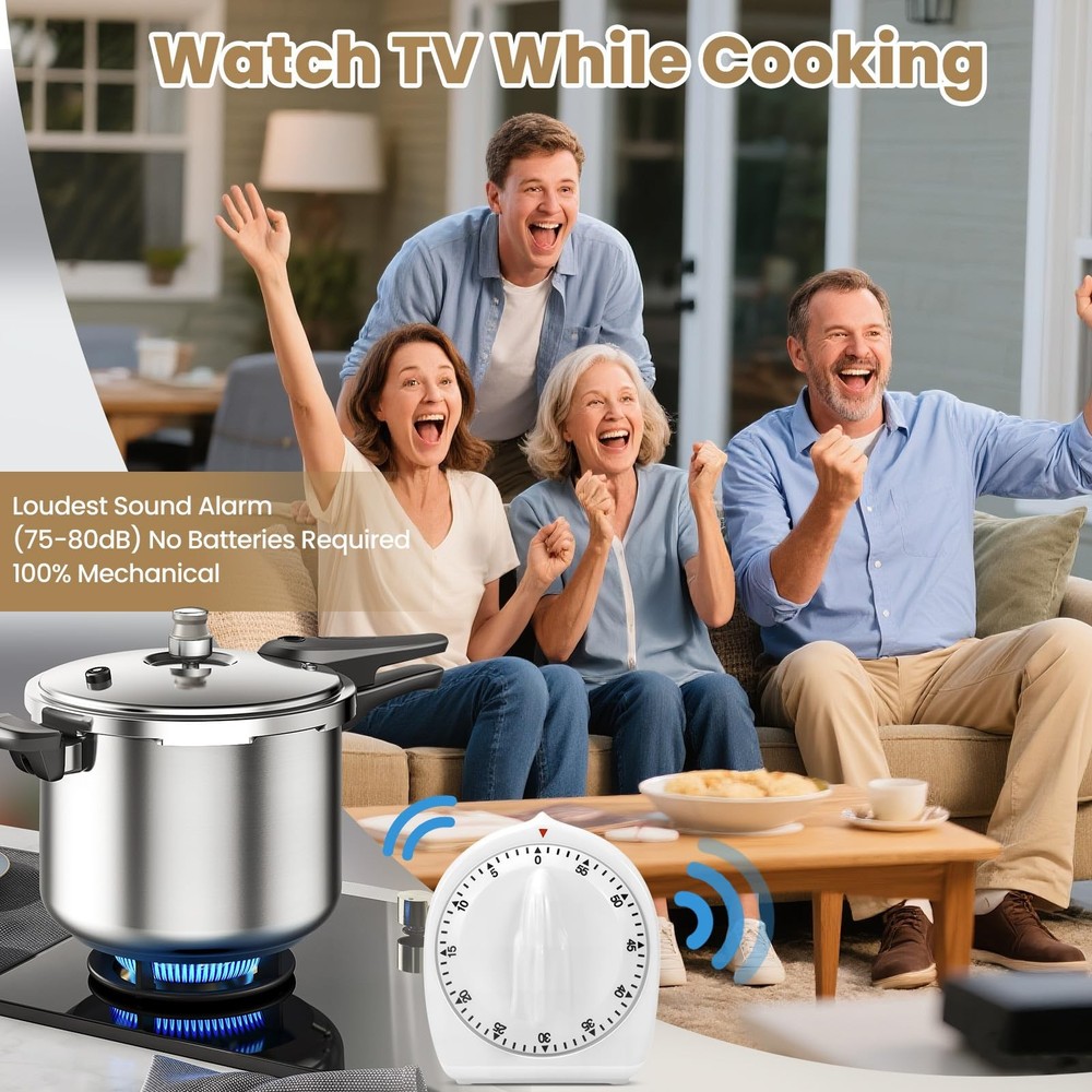 Kitchen Timers for Cooking, 60 Minute Wind Up - Chef Cooking Timer (White)