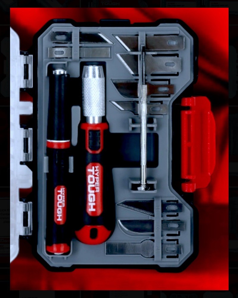 2 Sets: Hyper Tough 12pc Precision Knife Tool Set + Click Fit Storage Case NEW