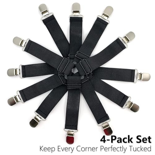 4PCS Bed Sheet Holder Straps – Triangle Adjustable Elastic Fasteners with