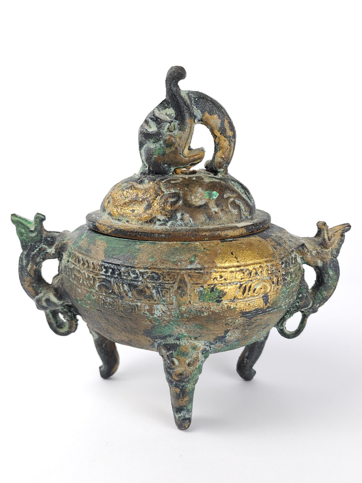 Vintage Metal Censer Lidded Incense Pot w/ Dolphin Chinese Or Japanese Replica