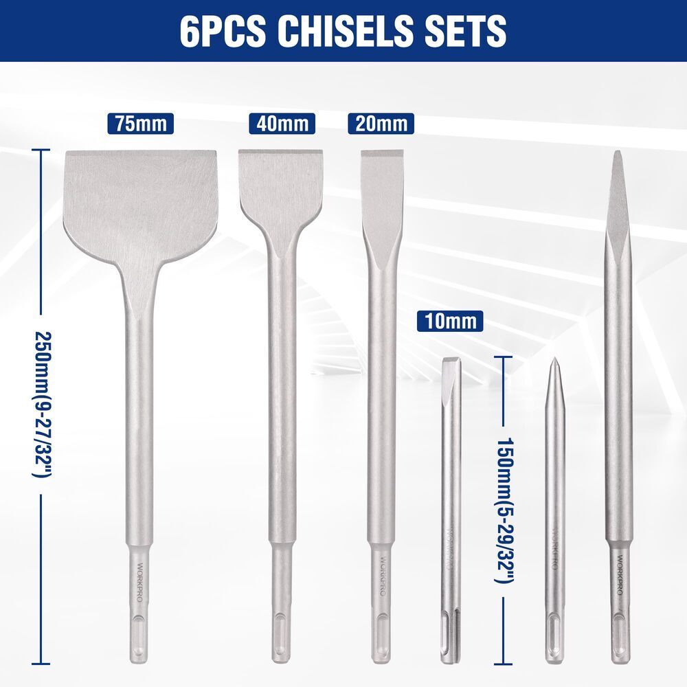 WORKPRO 16-Piece SDS-Plus Rotary Hammer Drill Bits and Chisel Set for Concrete