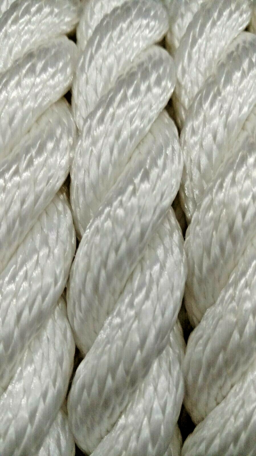 Premium 3 Strand Twisted White 100% Nylon Boat Rope Anchor Line Dock Mooring