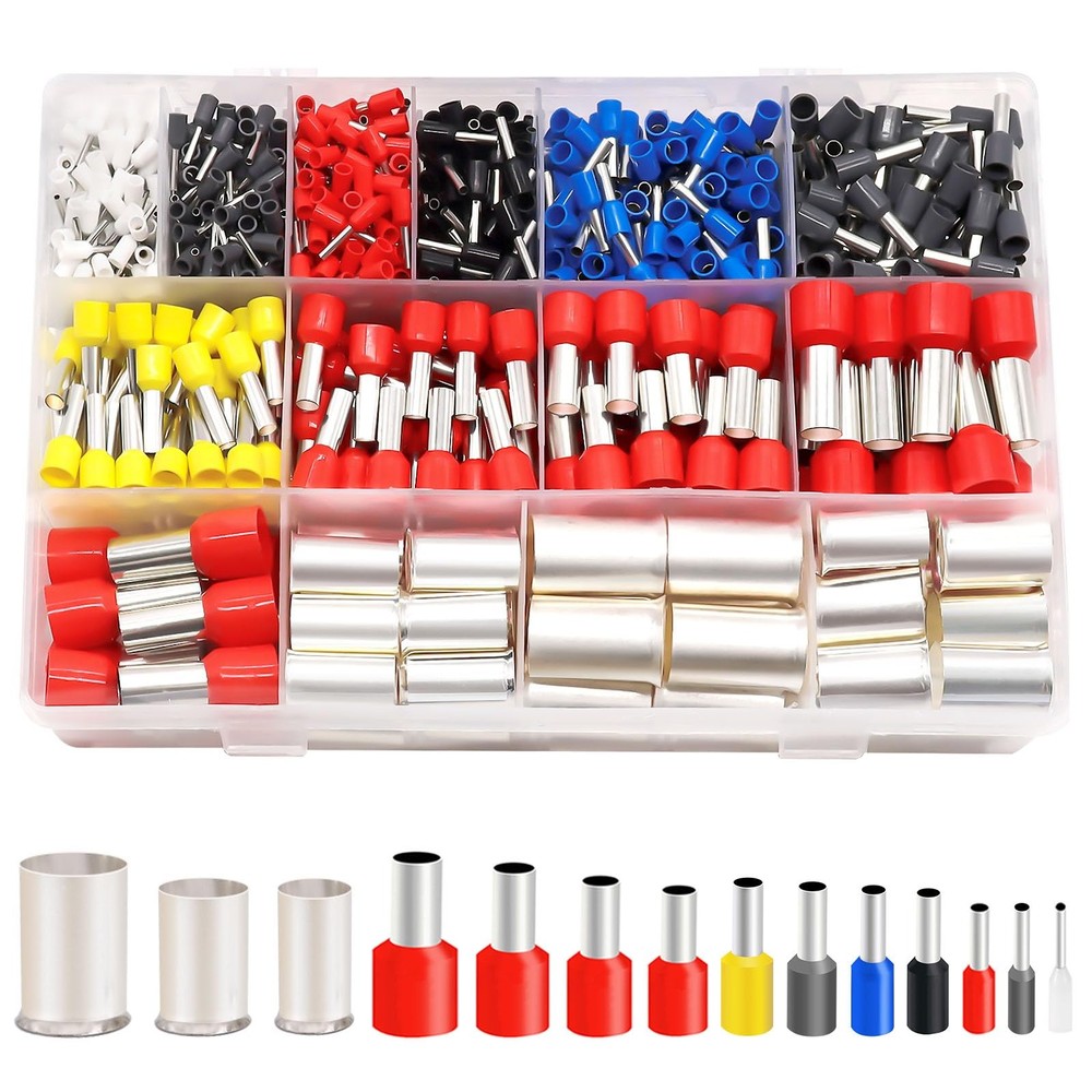 1000PCS Wire Ferrules Terminals Kits Silver Plated Copper Ferrules Wire Ends ...