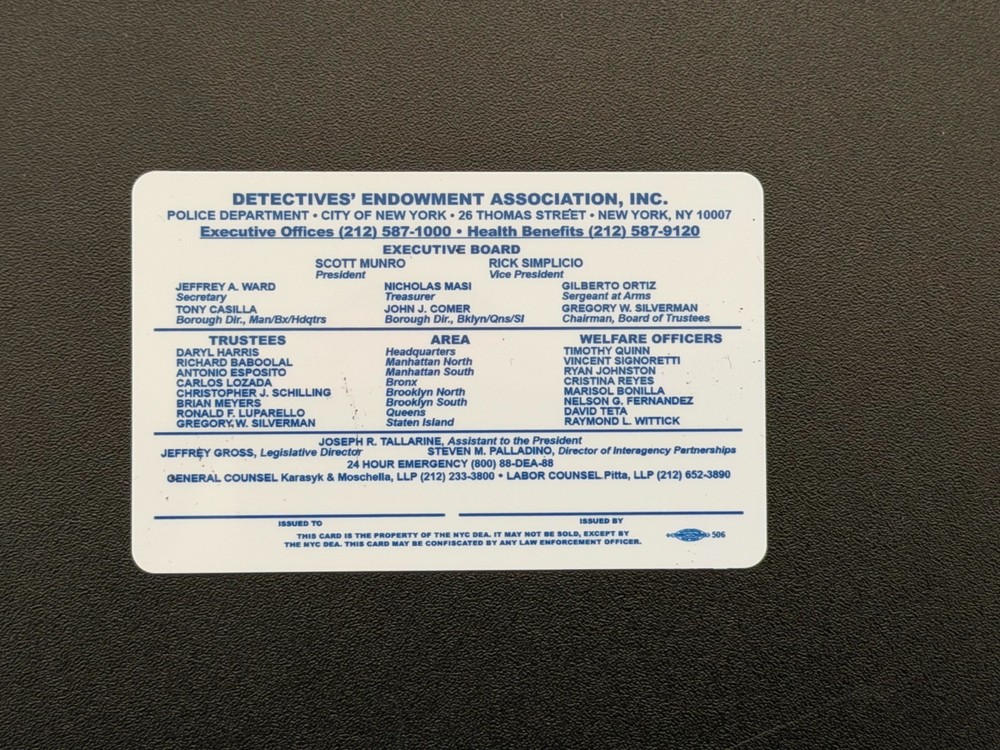 2026 NYPD DETECTIVES PBA CARD, UNSIGNED, LIMITED QUANTITY, AUTHENTIC.