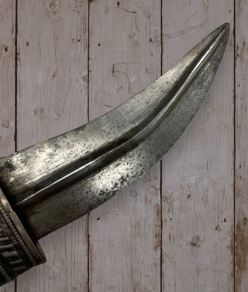 Vintage Antique Solid Silver Mounted Middle Eastern Jambiya Knife With Sheath
