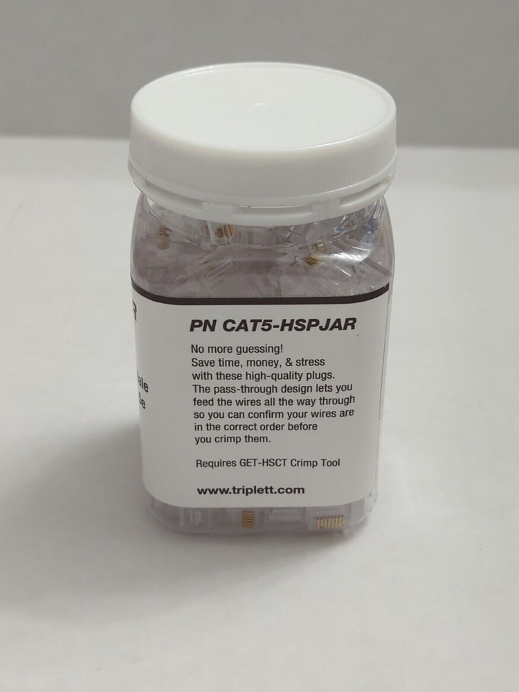 RJ45 Network Cables Modular Plug CAT5e UTP Connector End Pass Through 100 pc Jar