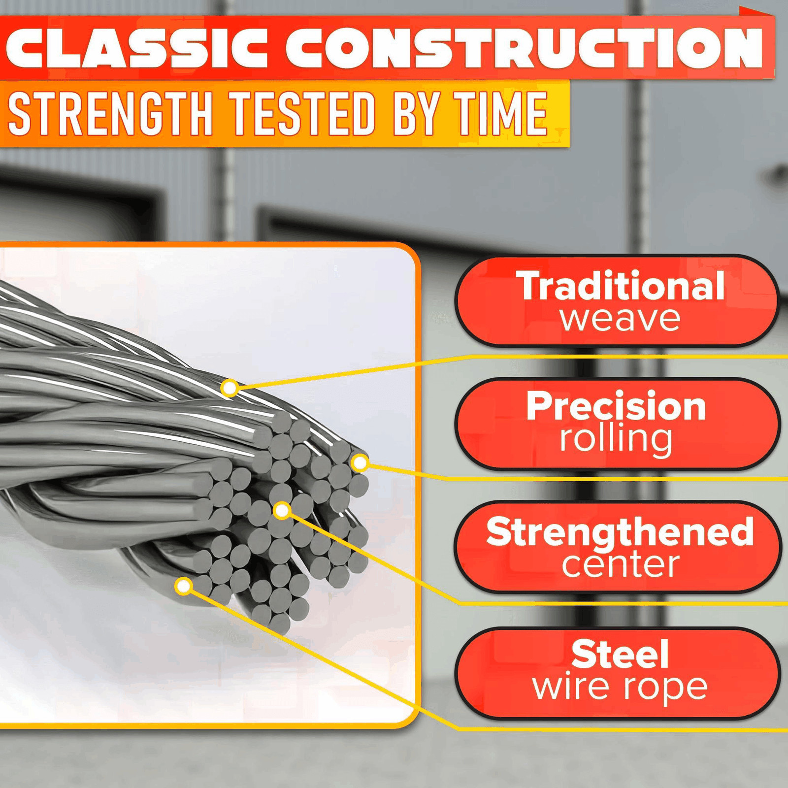 Garage Door Cable for 7 ft Door – 8 ft 6 in Long Heavy Duty 304 Steel