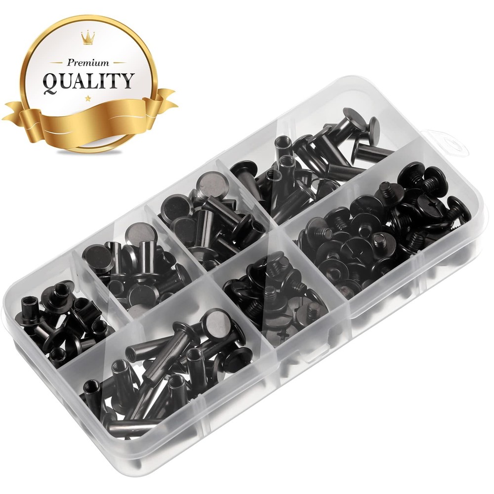80 Sets Chicago Screw Leather Rivets Assorted Kit Chicago Binding Screws 5 Si...
