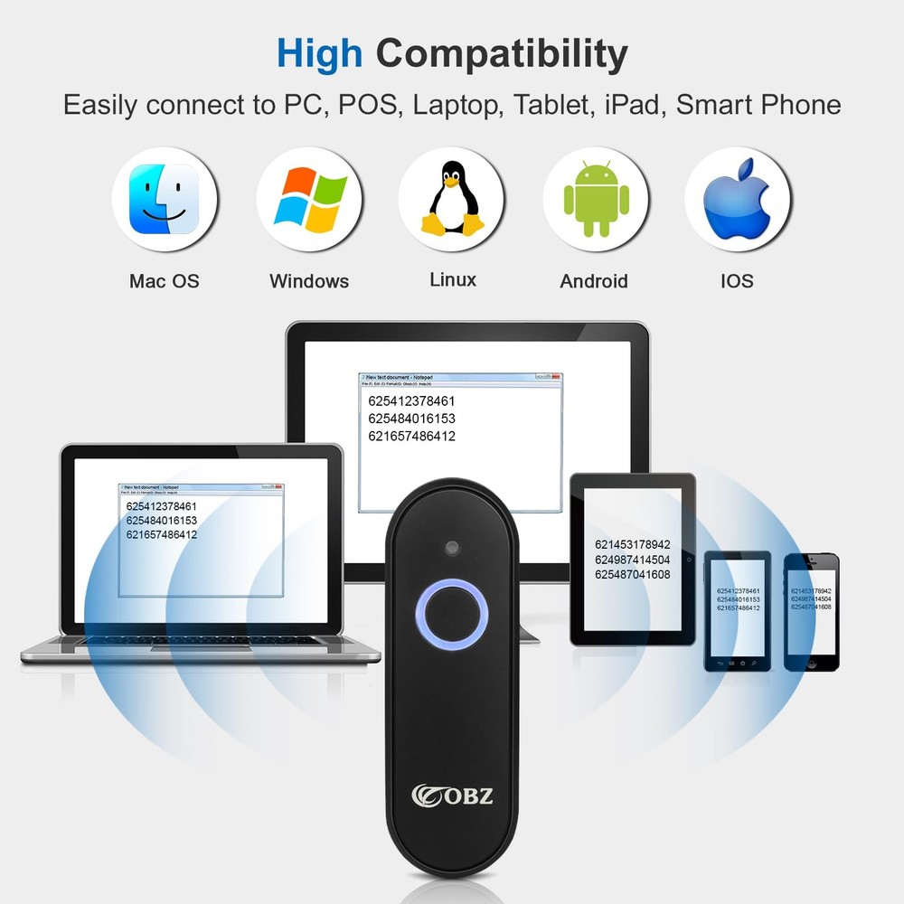 OBZ Mini Bluetooth Barcode Scanner, 2D Wireless Barcode Scanner, Versatile Po...