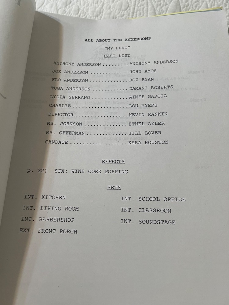 All about the Andersons, "My Hero" Script Screenplay Anthony Anderson 2003 TV