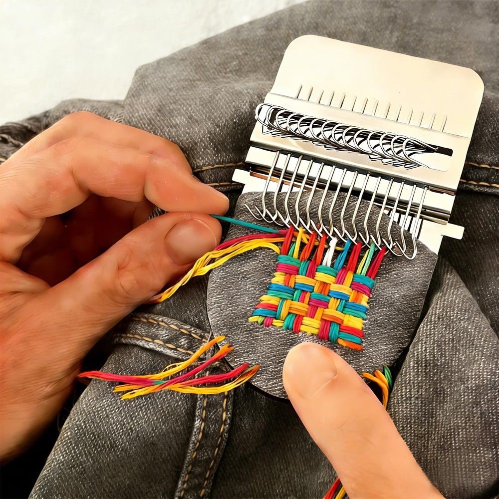Knit Patch Kit PatchMaker 2.0 Mini Darning Loom 14 Hooks for Jeans Socks Repair