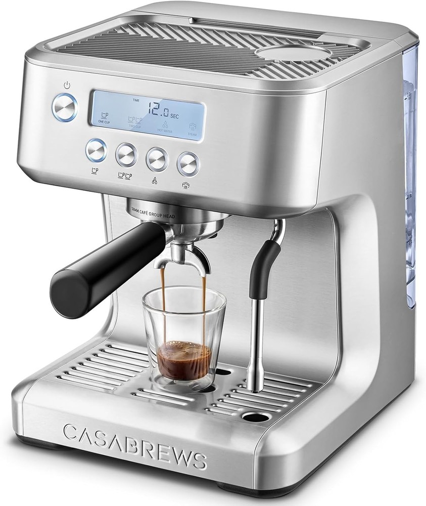 CASABREWS Ultra Espresso Machine Silver LCD Display 4-Adjustable Temperature